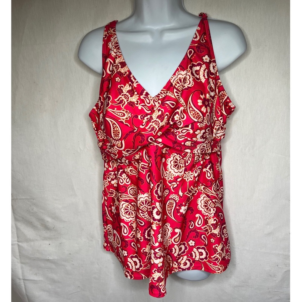 Red Paisley Crossover Tankini Swim Top AMS40157LRE Adjustable Straps